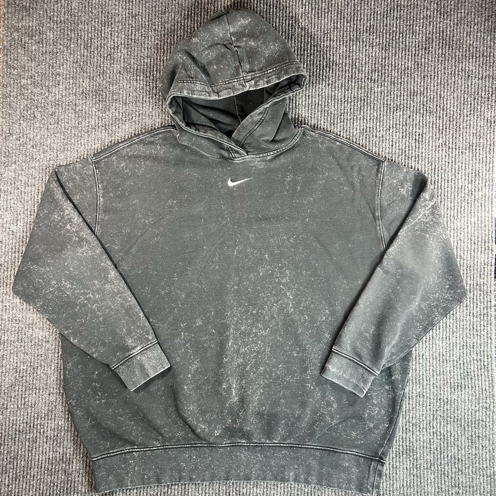 Nike Oversized Acid Washed Distressed Swoosh Gray Hoodie Mens XL DD5640-010
